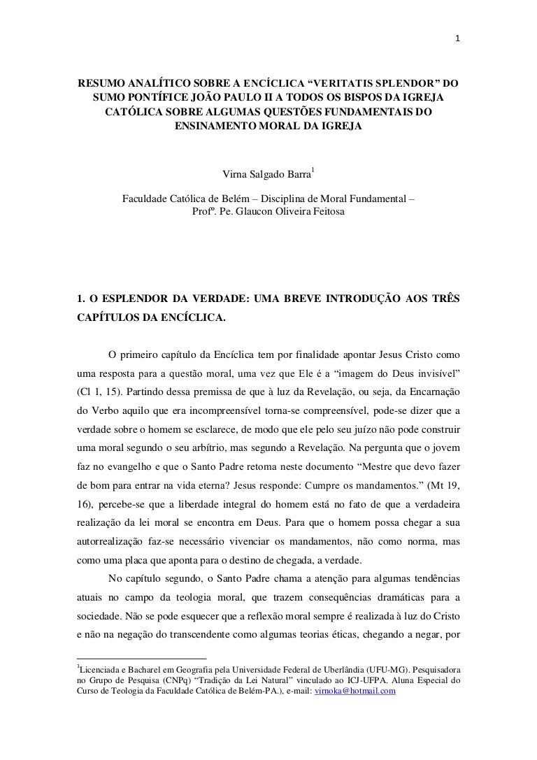Virna Salgado Barra A Enciclica Veritatis Splendor 2017
