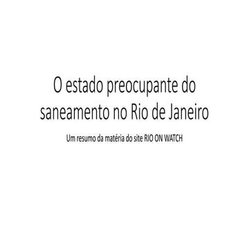 O estado preocupante do saneamento no Rio de Janeiro
