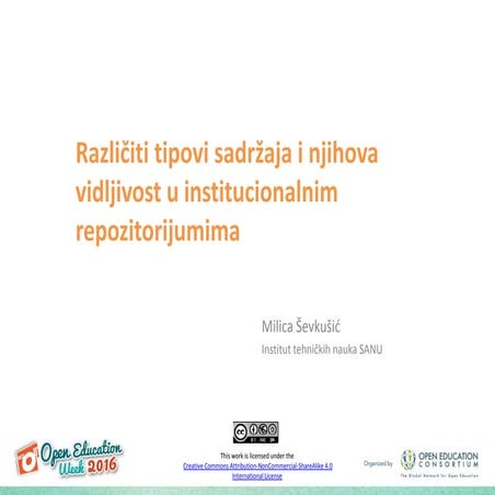 Različiti tipovi sadržaja i njihova vidljivost u institucionalnim repozitorij...