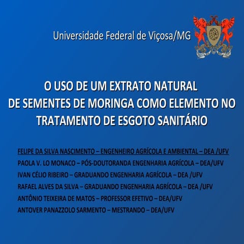 O extrato natural de sementes de moringa no tratamento de esgoto sanitário