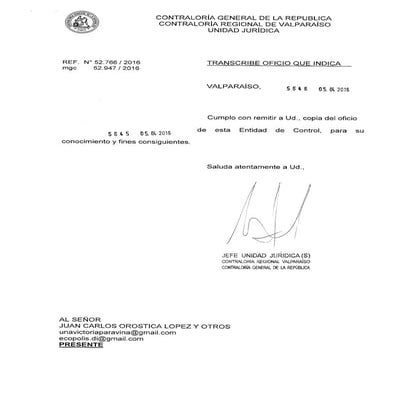Dictamen de Contraloría por Coches Victoria Viña del Mar Of. 5646 2016