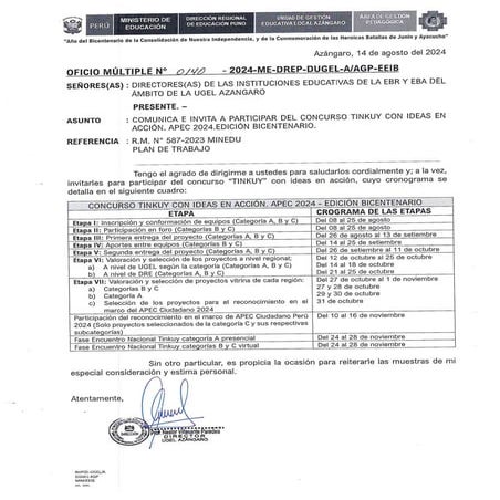 Oficio múltiple UGEL Azángaro región Puno