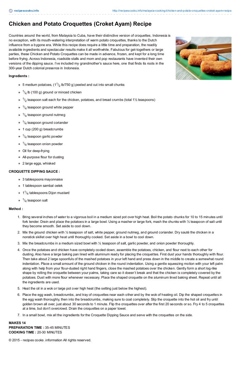 Chicken And Potato Croquettes Croket Ayam Recipe