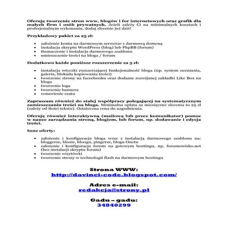 Tworzenie stron www, blogów i for