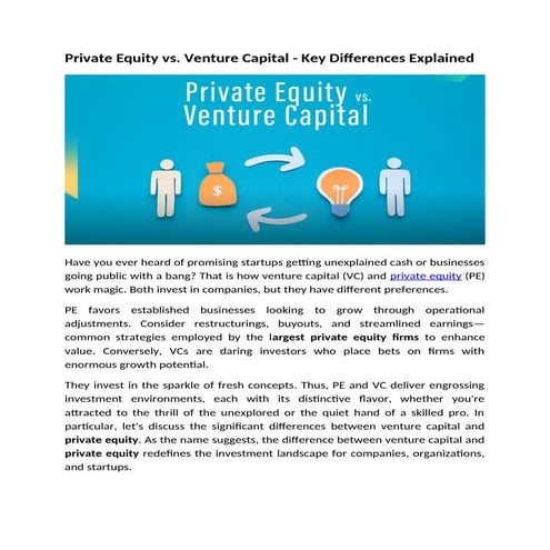 Private Equity vs. Venture Capital - Key Differences Explained