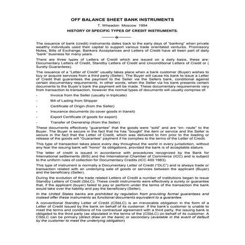 Off Balance Sheet Bank Instruments