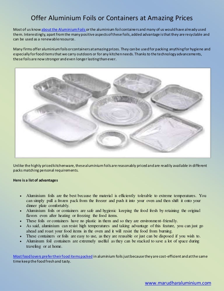 Offer aluminium foils or containers at amazing prices
