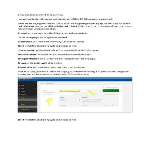 Office 365 admin center billing overview
