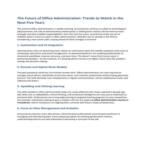 The Future of Office Administration: Trends to Watch in the Next Five Years