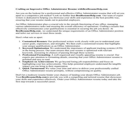 Office Administrator Resume. Keyword Optimization: