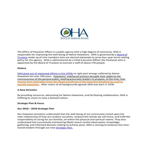 Office of Hawaiian Affairs --- Building Nationhood for the Native Hawaiian Pe...