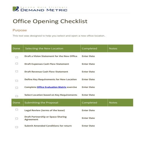 Office Opening Checklist