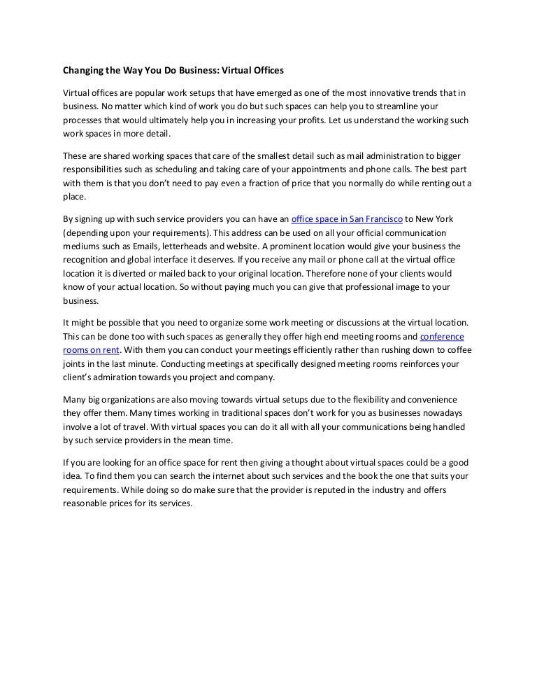 Changing The Way You Do Business Virtual Offices
