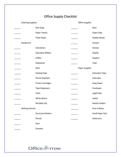 office supply checklist office supplies checklist