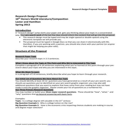 OFFICIAL Research Design Proposal Template and Guidelines Lester and Hamilton...