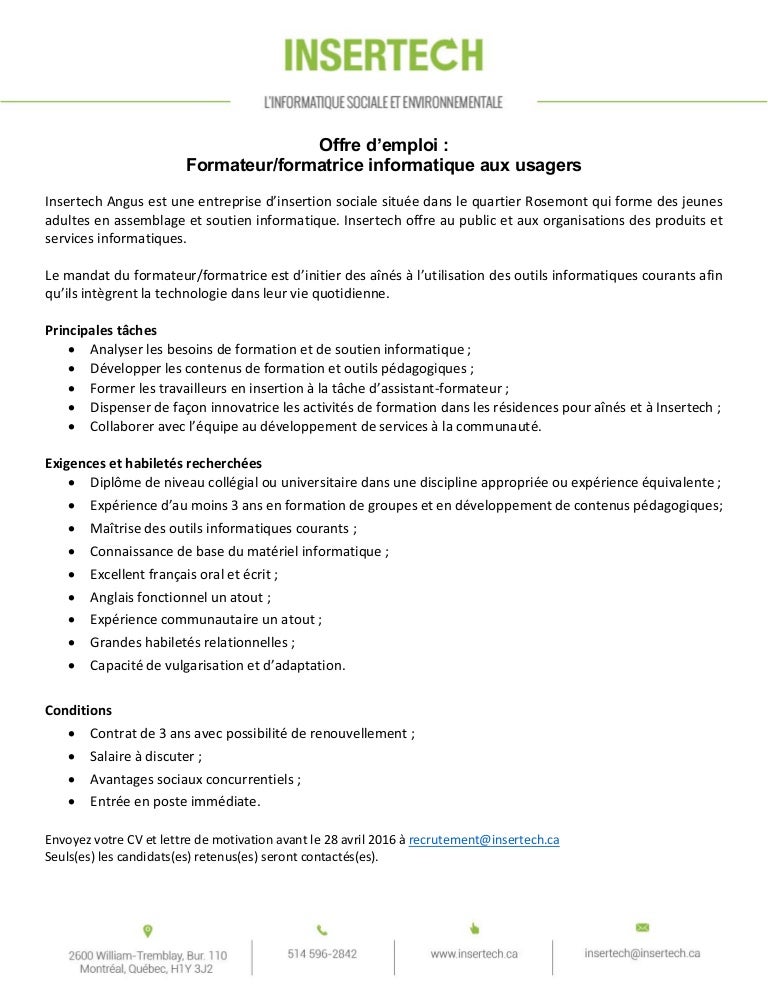 Offre d emploi formateur en informatique