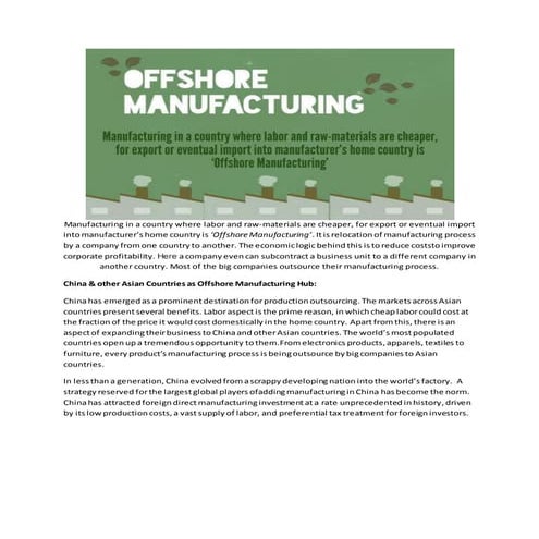 Offshore manufacturing