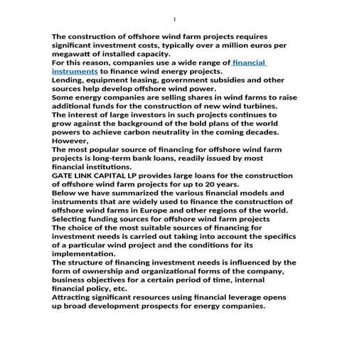 Offshore wind farm projects bank financing and loans | DOC