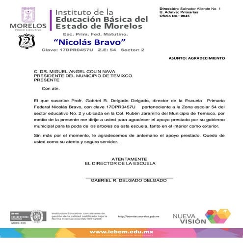 Oficio de agradecimiento