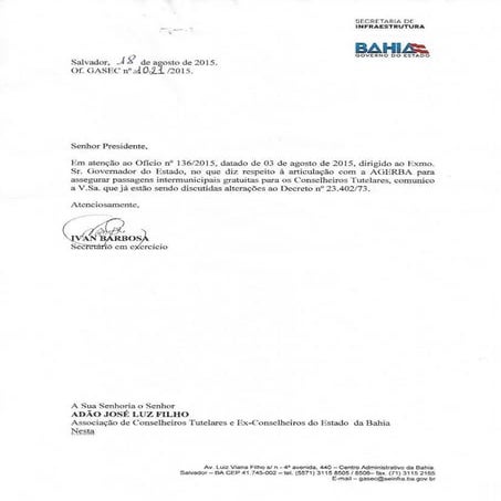 Oficio Governo do Estado da Bahia