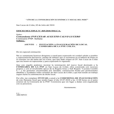 Oficio mult.nº 069  invitacion a inauguracion