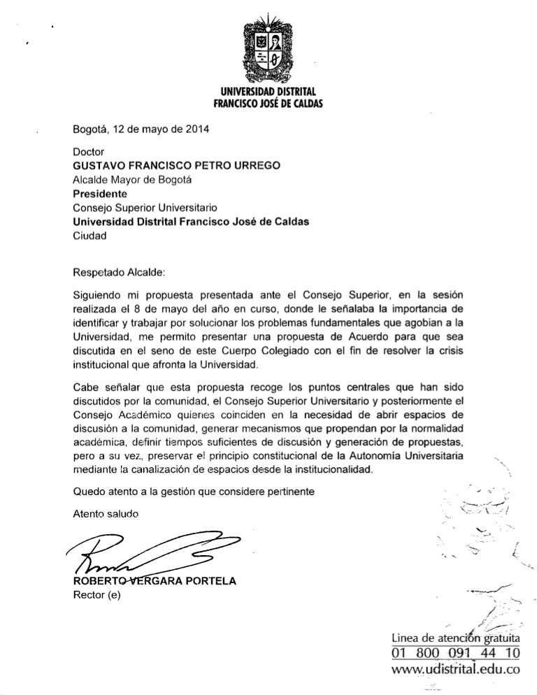 Oficio radicado a alcaldía y al csu por rectoría