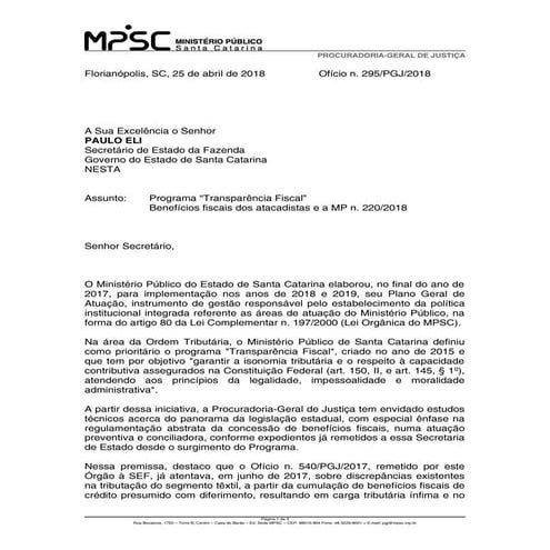 Oficio Secretária da Fazenda