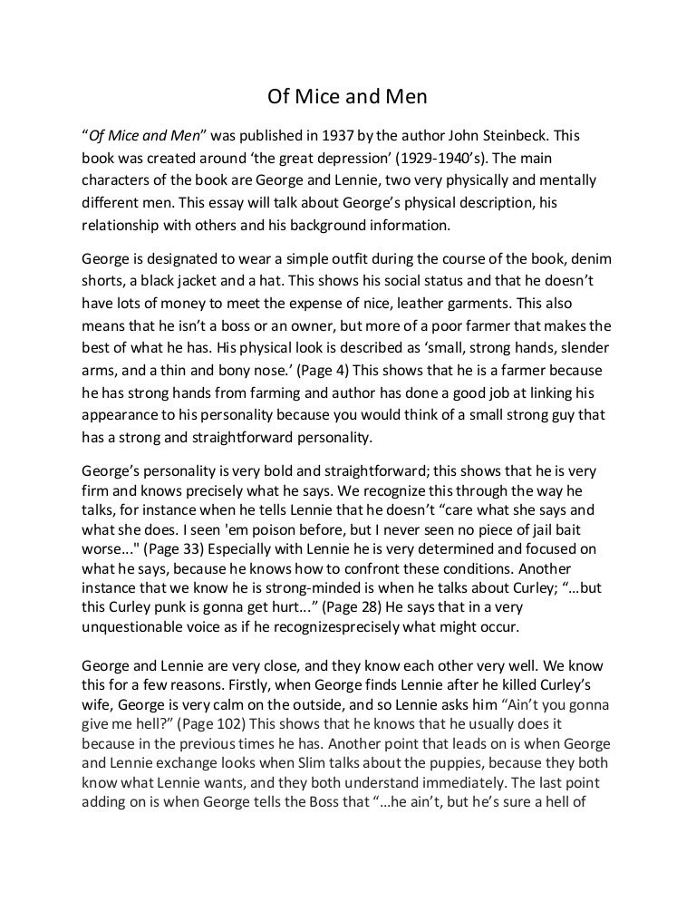 Of Mice And Men Examples Of An Essay Paper also High School Entrance Essay Examples Best Business School Essays
