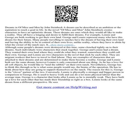 Of Mice And Men Essay On Dreams