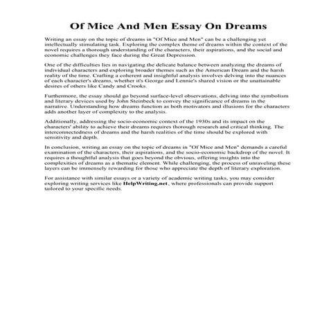 Of Mice And Men Essay On Dreams. Of mice and men hopes and dreams essay