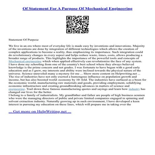 Of Statement For A Purpose Of Mechanical Engineering | PDF