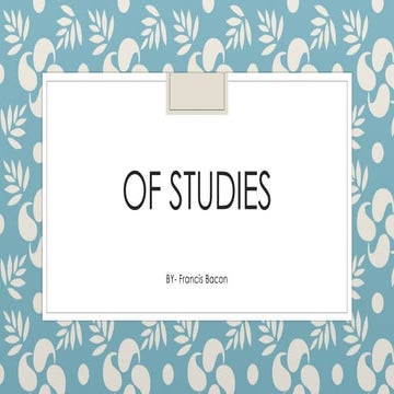 Of studies by Francis Bacon (Prose down the ages)