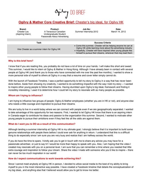Ogilvy DO Brief - Chester's big ideaL