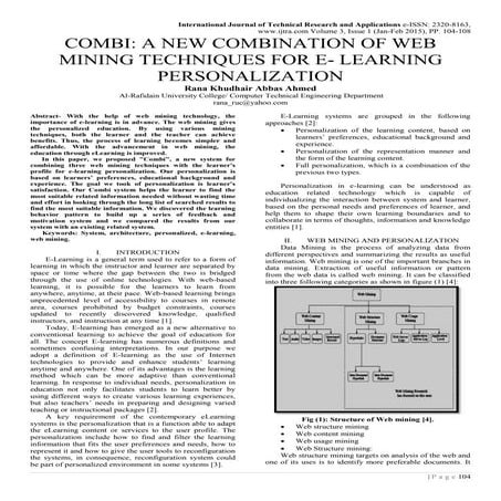 COMBI: A NEW COMBINATION OF WEB MINING TECHNIQUES FOR E- LEARNING PERSONALIZA...