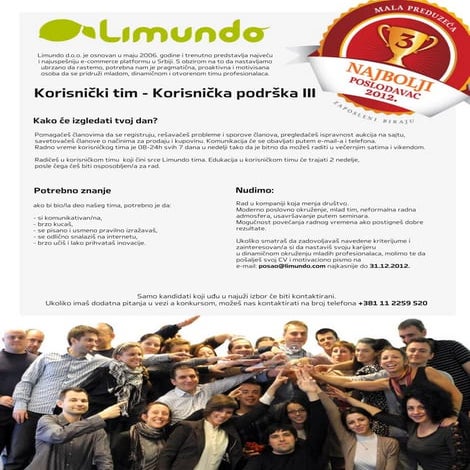 Oglas za korisničku podršku Limunda