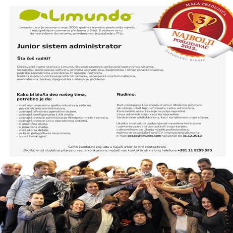 Oglas za Junior sistem administrator