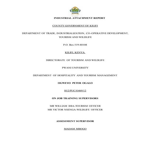 internship report at directorate of tourism and wildlife -Kilifi county