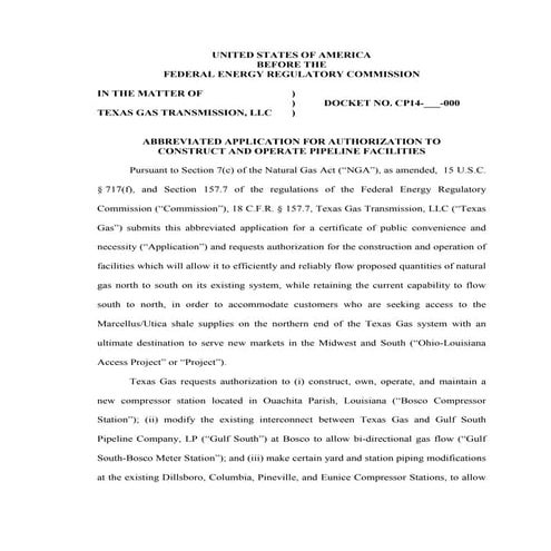 Ohio-Louisiana Access Project - Reverse Natural Gas Pipeline from NE to Gulf