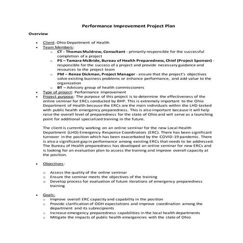 Project Plan - ODH Project | PDF