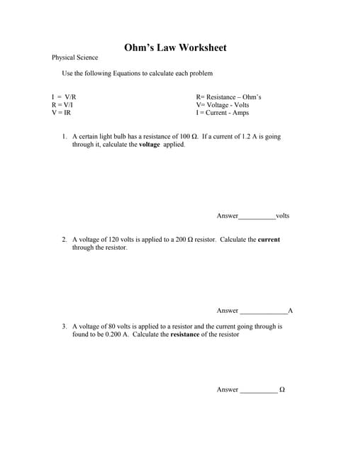Ohm S Law Worksheet Worksheet Circuits & Ohm's Law (ANSWER KEY) | PDF