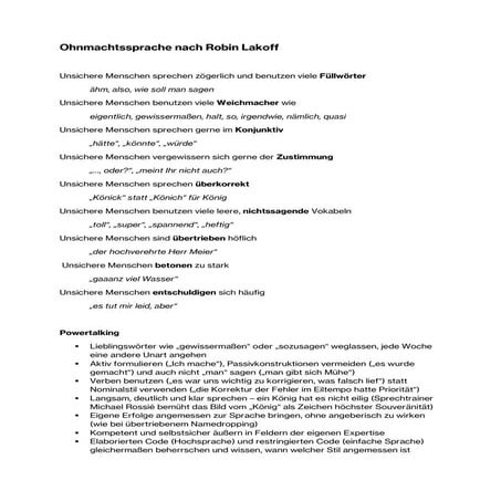 Sprache der Ohnmacht vs. Sprache der Macht 