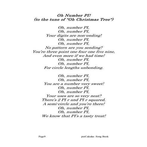 Oh Number PI (preCalc Song Book p09) | DOC