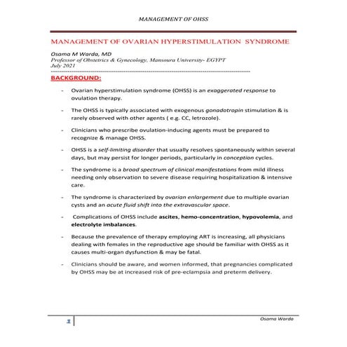 OHSS - management  osama warda ﻿