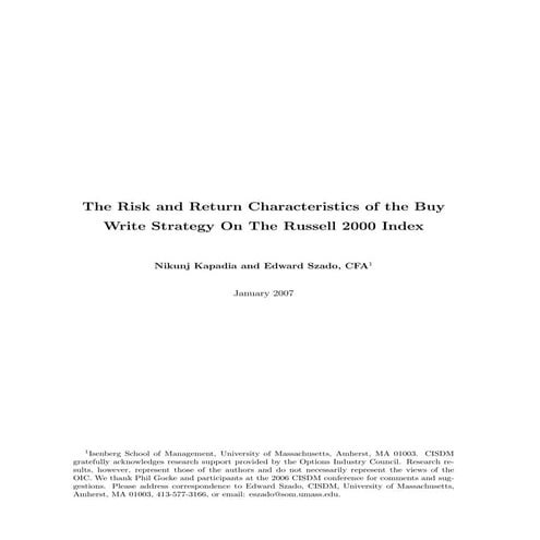 The Risk and Return of the Buy Write Strategy On The Russell 2000 Index