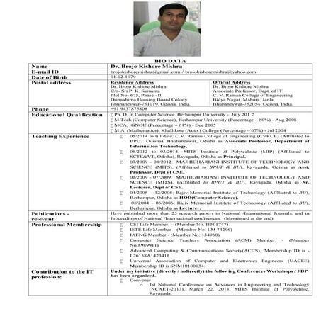 Profile of Dr. Brojo Kishore Mishra