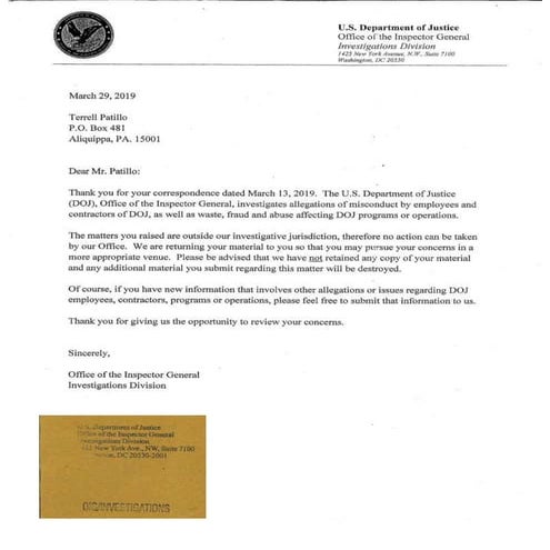 Trinity Kings World Leadership: Office of Inspector General (FBI)