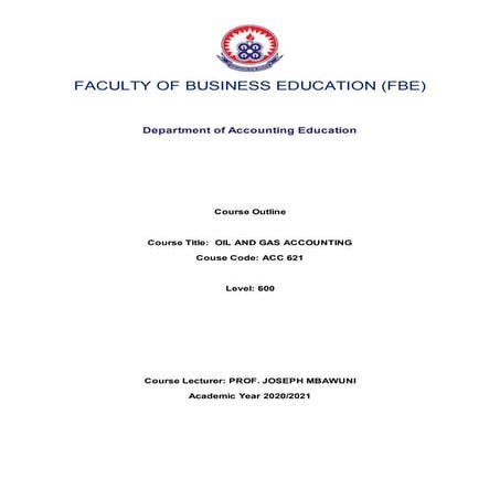 Oil and gas accounting  course outline 2021