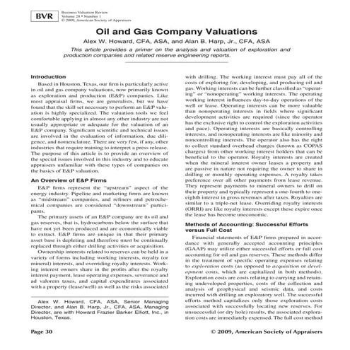 Oil And Gas Company Valuations    Business Valuation Review