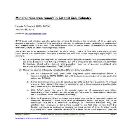 Oil and gas reserves report under ps as in oil and gas industry