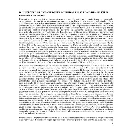 O INFERNO DAS CATÁSTROFES SOFRIDAS PELO POVO BRASILEIRO   